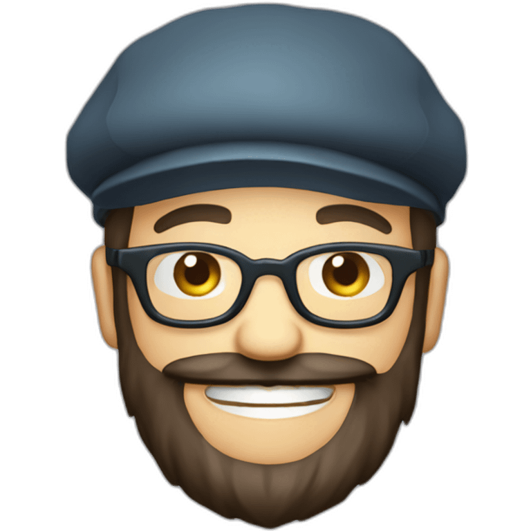 happy smile gardener face long dark beard and short dark hair with little transparent glasses and a french beret emoji