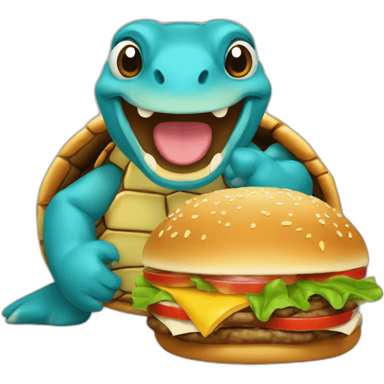 Tortue bleue qui mange un hamburger emoji