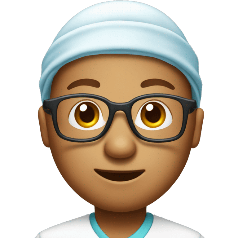 A poop emoji sweating and wearing a scrub cap with glasses. emoji