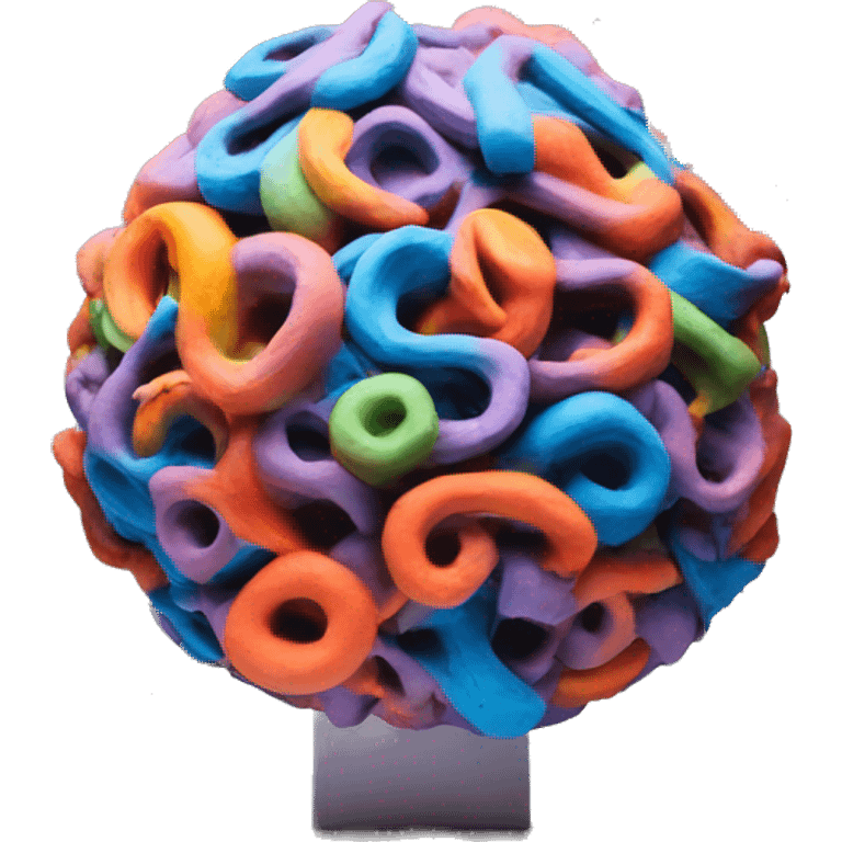 a colorful abstract sculpture made with modeling clay on top of a white plinth emoji