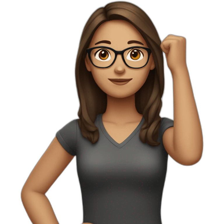 A girl with glasses and brown hair with an arm up emoji