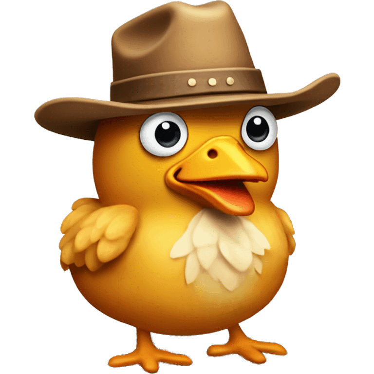 smug chicken nugget with eyes and a smirk, wearing a cowboy hat emoji