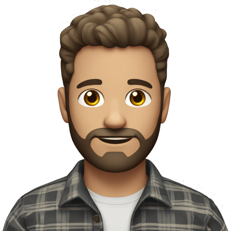 white man with dark brown fade hair cut and facial hair, wearing a plaid shirt emoji