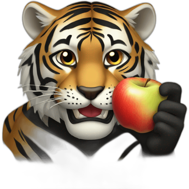 black tiger eating apple emoji