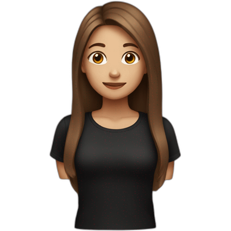 A girl with long brown hair wearing a black T-shirt emoji