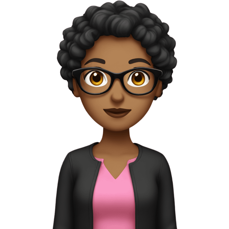 Girl wearing black glasses with curly black hair and wearing pink dress  emoji