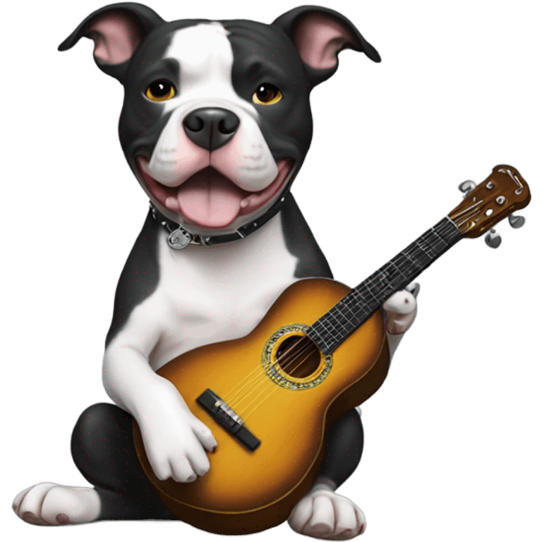 Black and white Pitbull playing banjo emoji