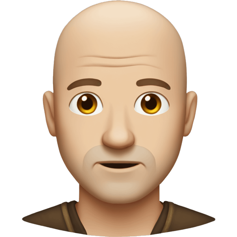 White man bald and short bard brown eyes and sarcastic face emoji