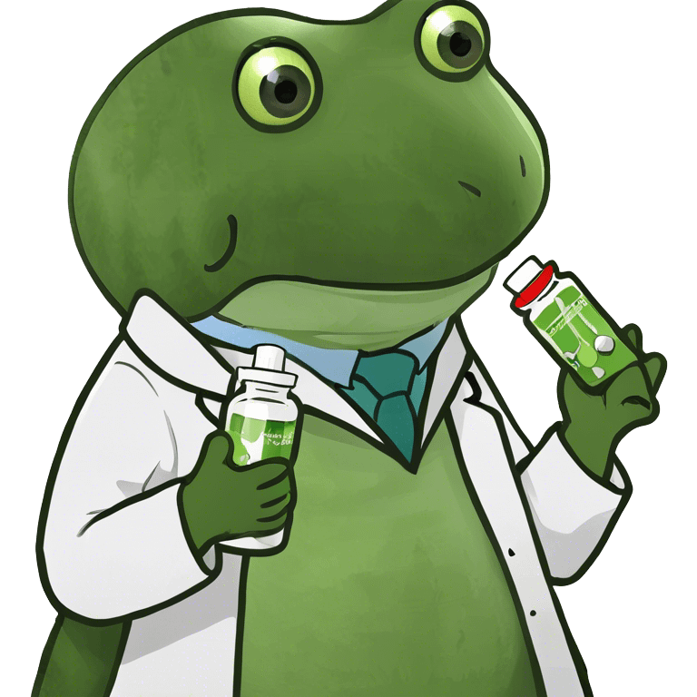 doctor holding a bottle of green and white medicine capsules emoji