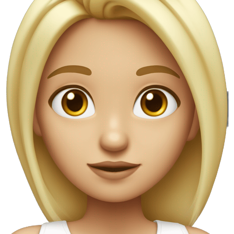 chica rubia con pelo liso de piel blanca y ojos marrones y top blanco emoji