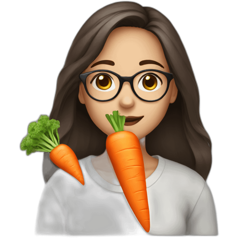 brunet girl in glasses eat carrot emoji