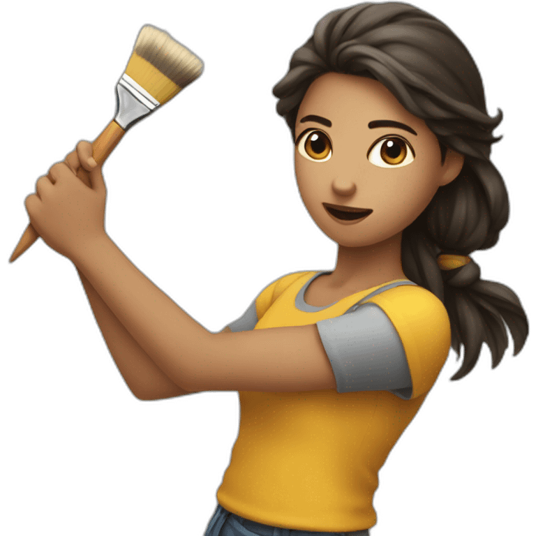 girl fighting with paintbrush emoji