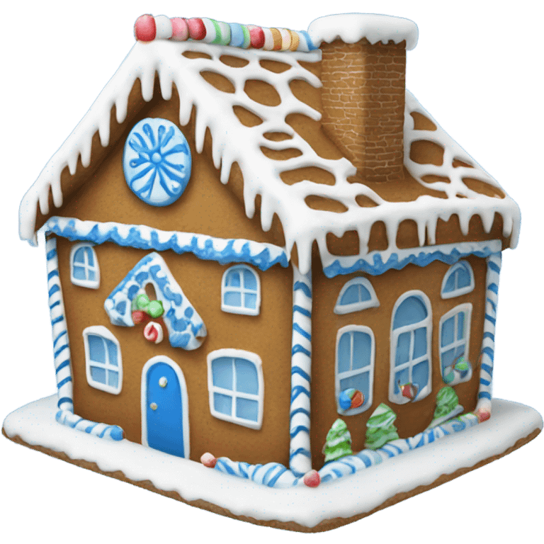 A blue and white gingerbread house emoji