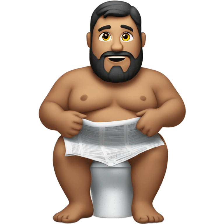 fat guy sitting on toilet reading newspaper no shirt front view emoji