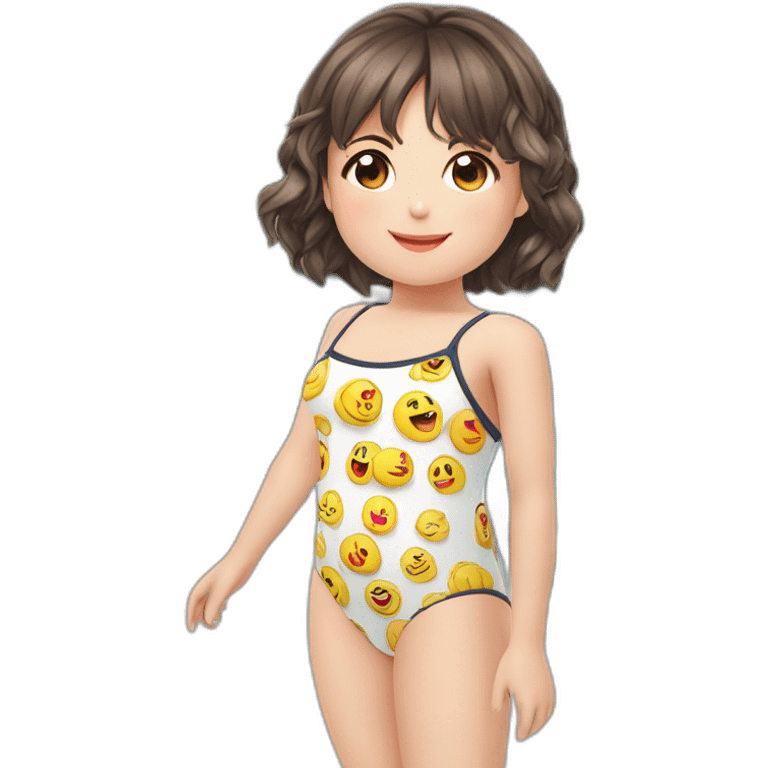 upperbody female young child light skin one-piece swimsuit backless back cute adorable sweet emoji