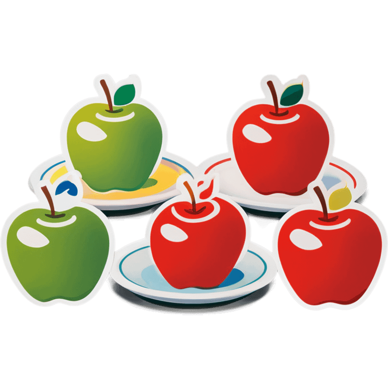 Six apples, side-by-side, sit on a plate emoji