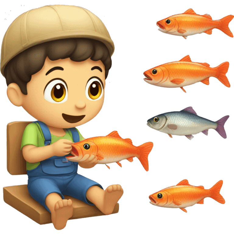 Un niño comiendo pescado emoji