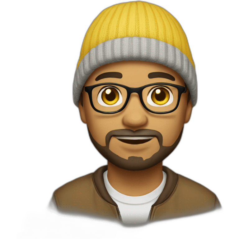 Lightskin boy with and glasses, goatee beard brown eyes yellow beanie   emoji