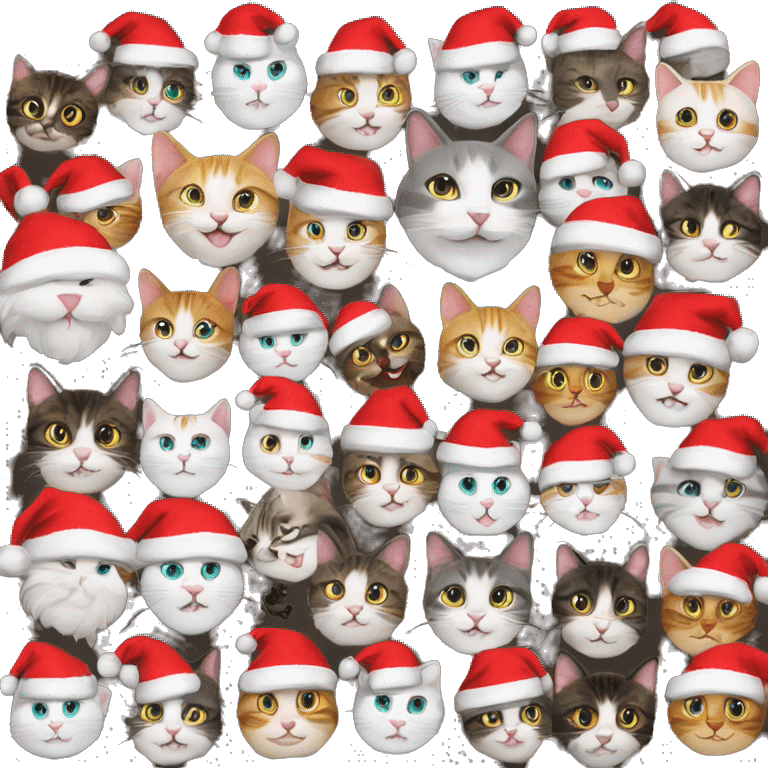 13 happy cats with santa hats emoji