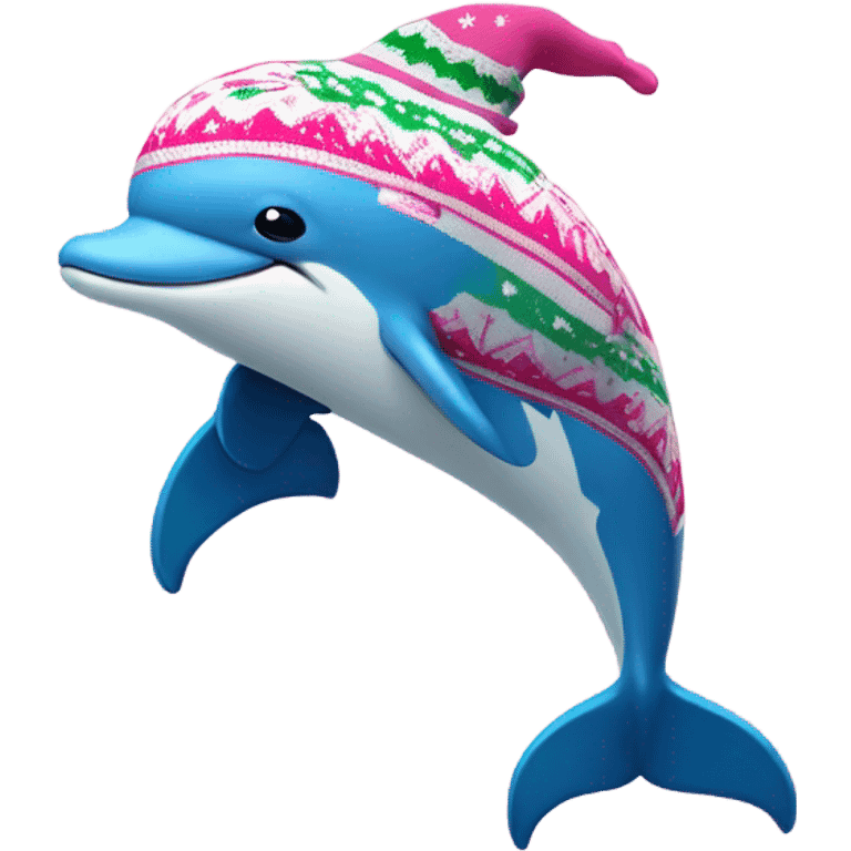 A pink dolphin in a Christmas sweater with arm bands on  emoji