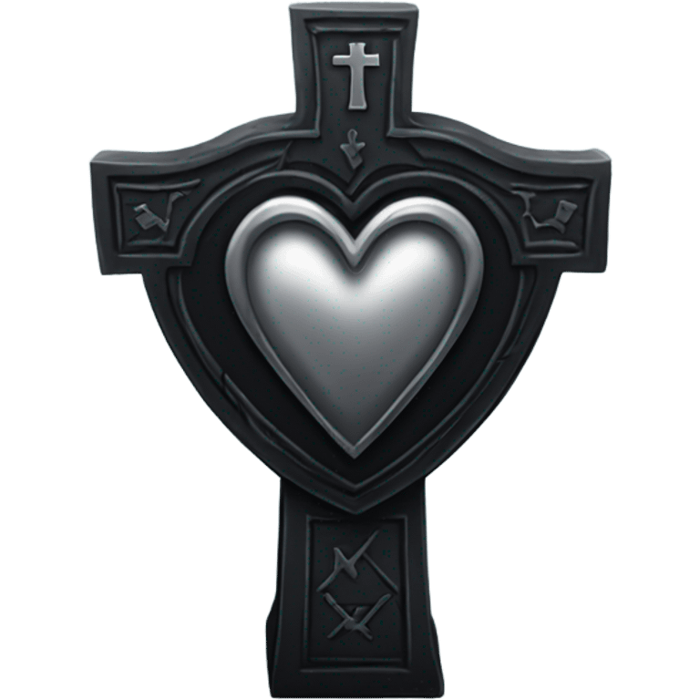 a black tombstone with the inscriptions in silver RIP and a silver heart in the center emoji