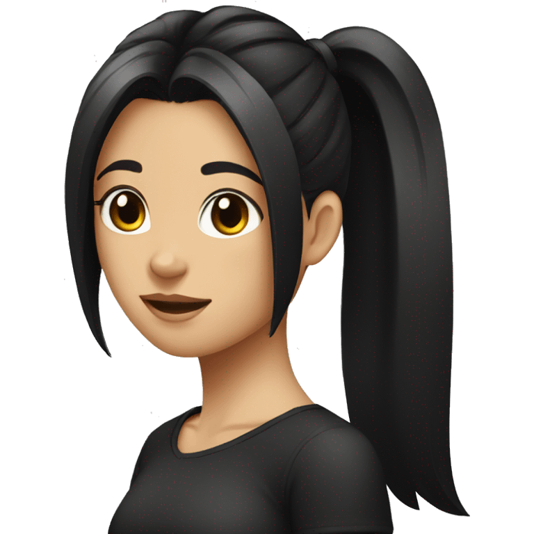 girl with black hair in a ponytail and a black shirt emoji