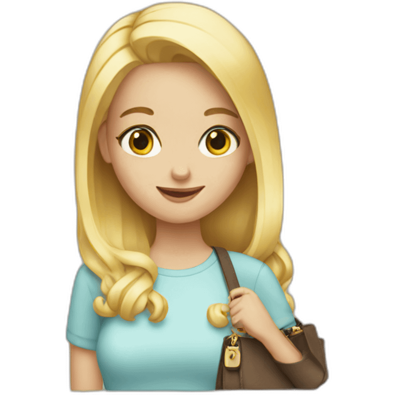 Blonde girl showing her purse emoji