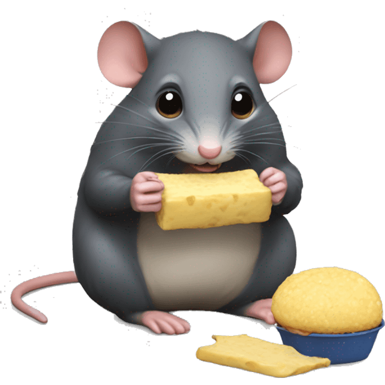 Ratón adorable sentado comiendo emoji