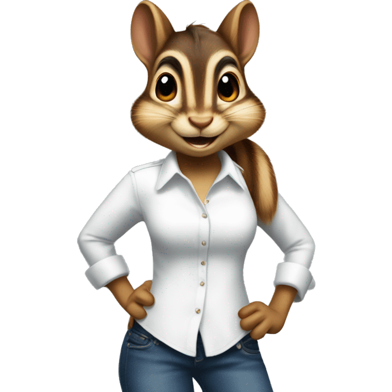 female chipmunk in white dress shirt and jeans kinda freaky emoji