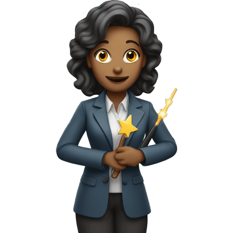 a female teacher holds a magic wand in her hand emoji