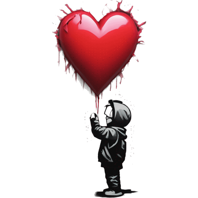 Banksy style graffiti broken heart emoji