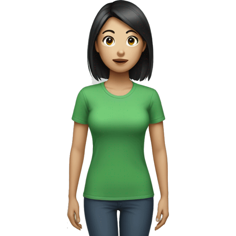 Black haired Asian woman in green shirt emoji