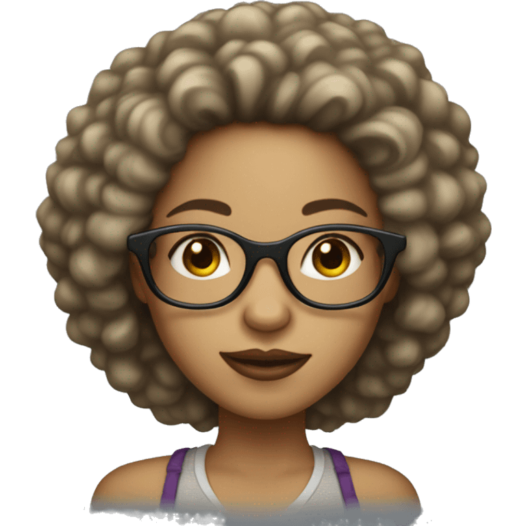 light-skin girl with glasses big hair emoji