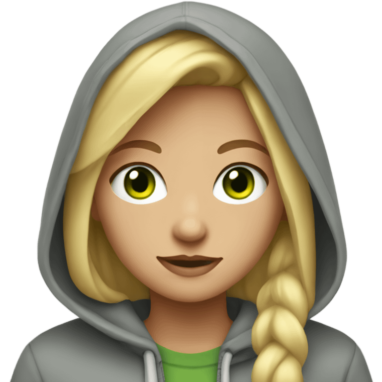 blonde girl with green eyes wearing a grey hoodie emoji