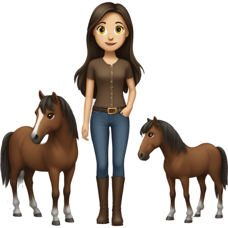 brunette girl with brown horse emoji