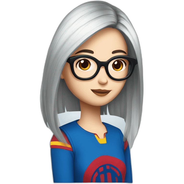 FCB girl long black hair with glasses blue red emoji