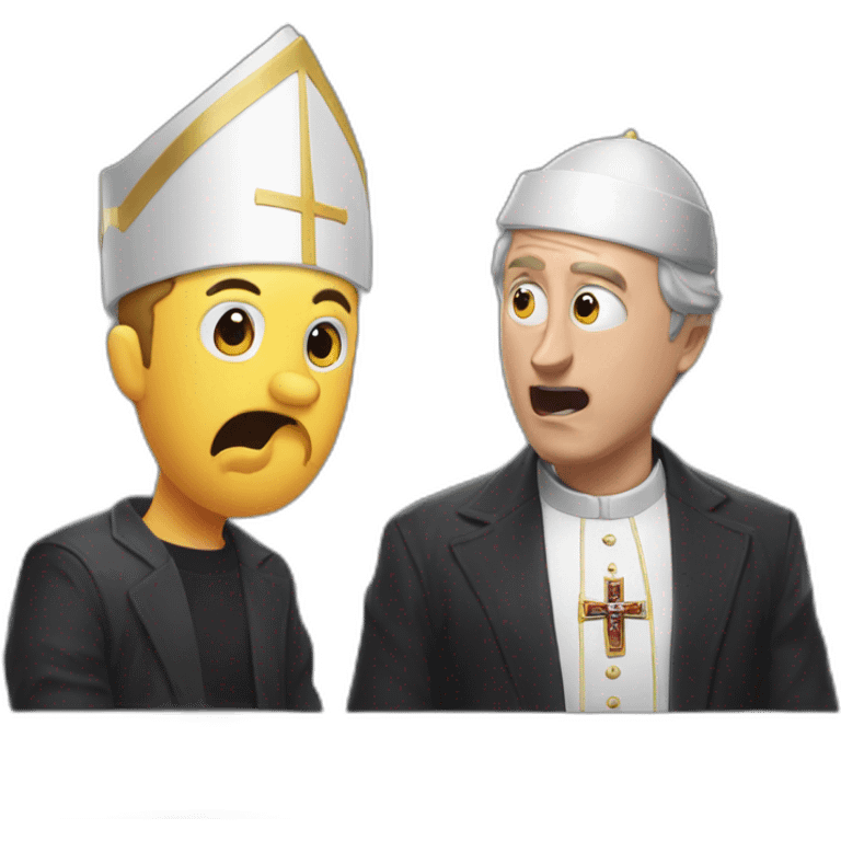 Geoff Keighley arguing with Angry Joe while wearing pope hat that is also a Dorito emoji