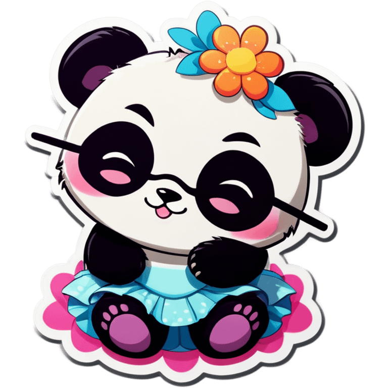  Cute female Panda wearing a tutu and glasses with a flower above 1 ear sleeping  emoji