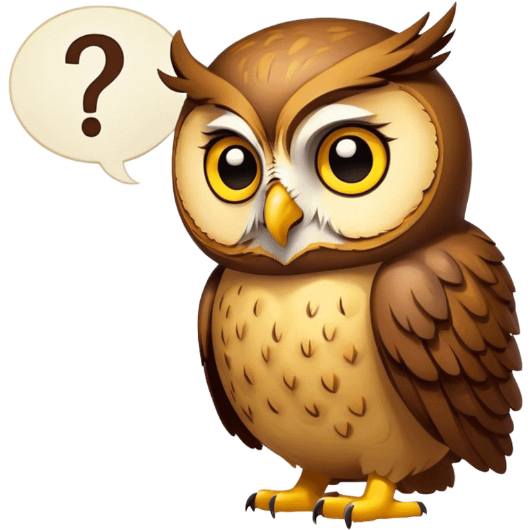 Owl beside with a question mark in a thought bubble emoji