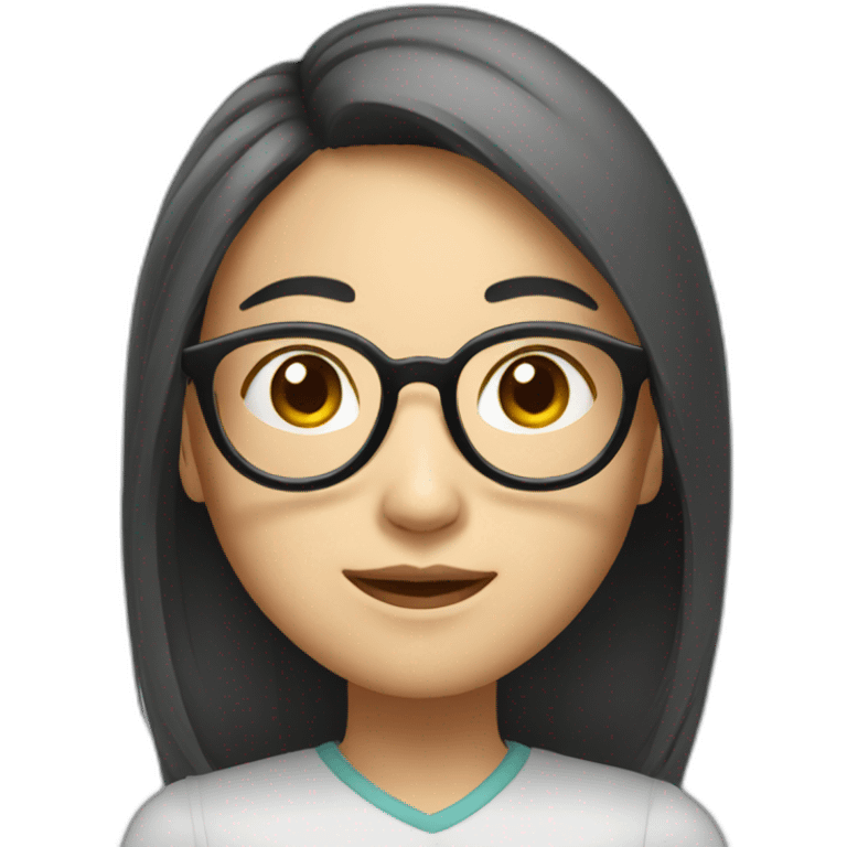 Asian girl, long hair, round face, glasses emoji