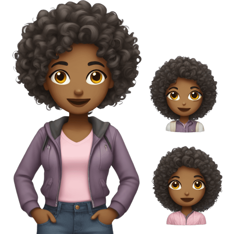 Curly hair girl with cute outfits  emoji