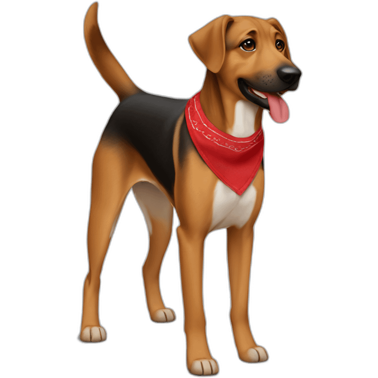 65% Coonhound 35% German Shepherd mix dog wearing small plain red bandana walking left emoji