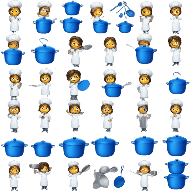 Girl chef with blue pots and pans  emoji