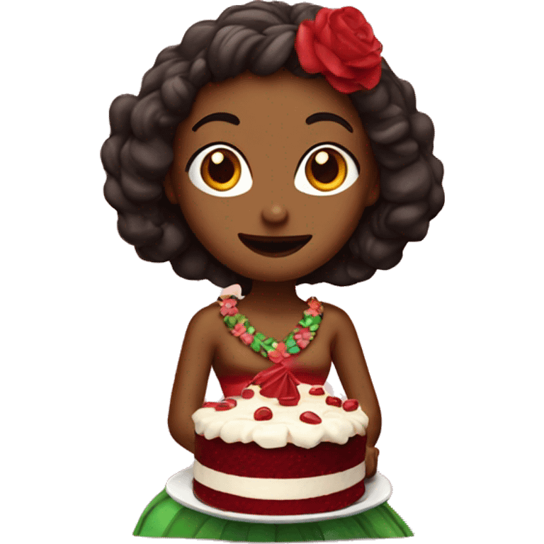 hula dancer eating red velvet cake emoji