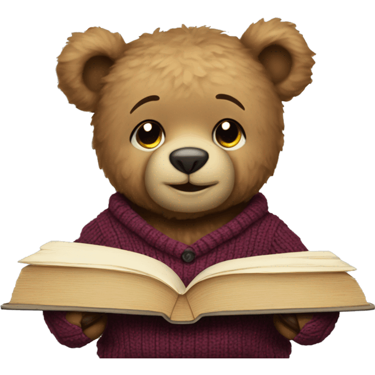 Cute teddy bear with a sweater reading a book  emoji