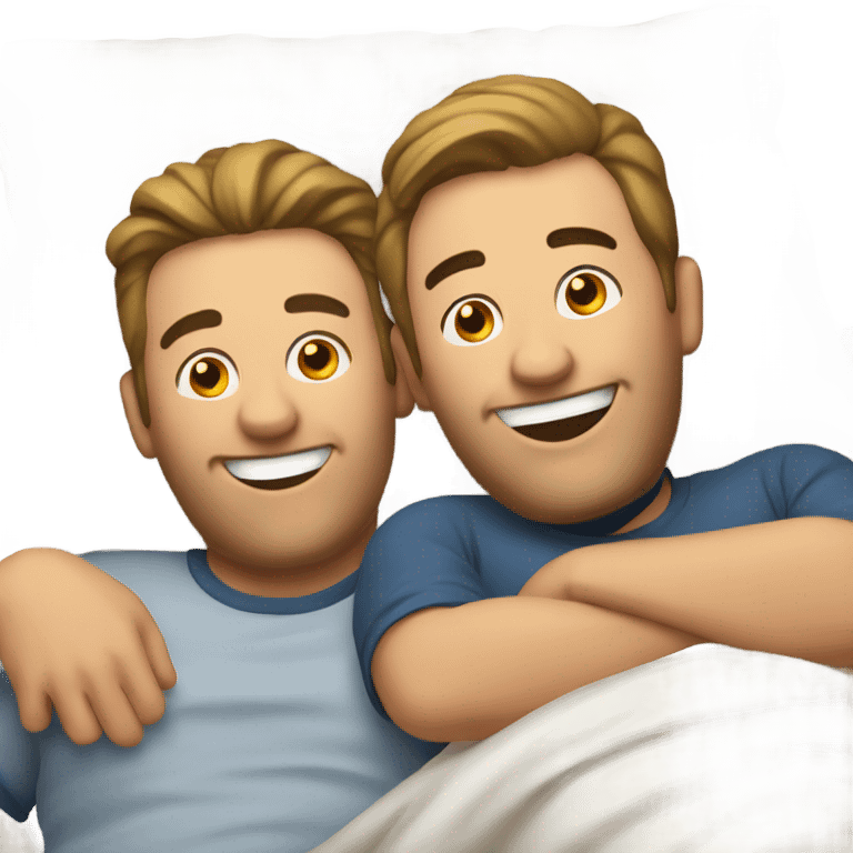 Happy man laying in bed with man  emoji