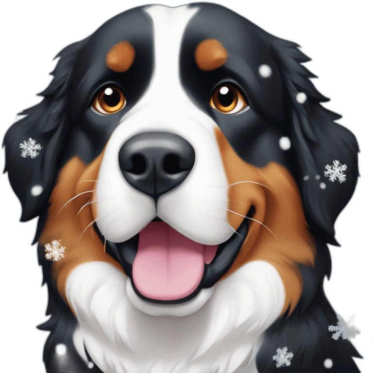 bernese mountain dog under very big snowflakes emoji