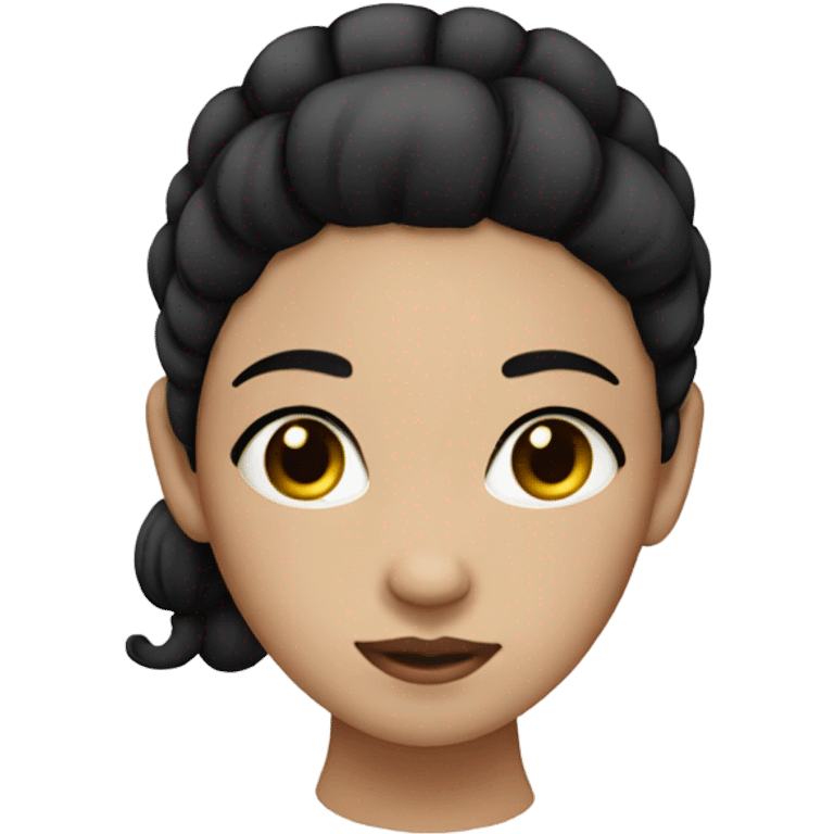 Girl with white skin a black ponytail and black cheeks emoji