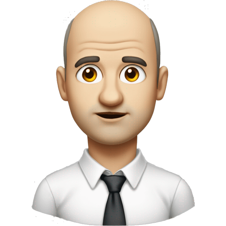 A fat guy old guy with big dilated eyeballs red lipsticks with very big lips has receding hairline is partially balding and looks like a schoolboy emoji