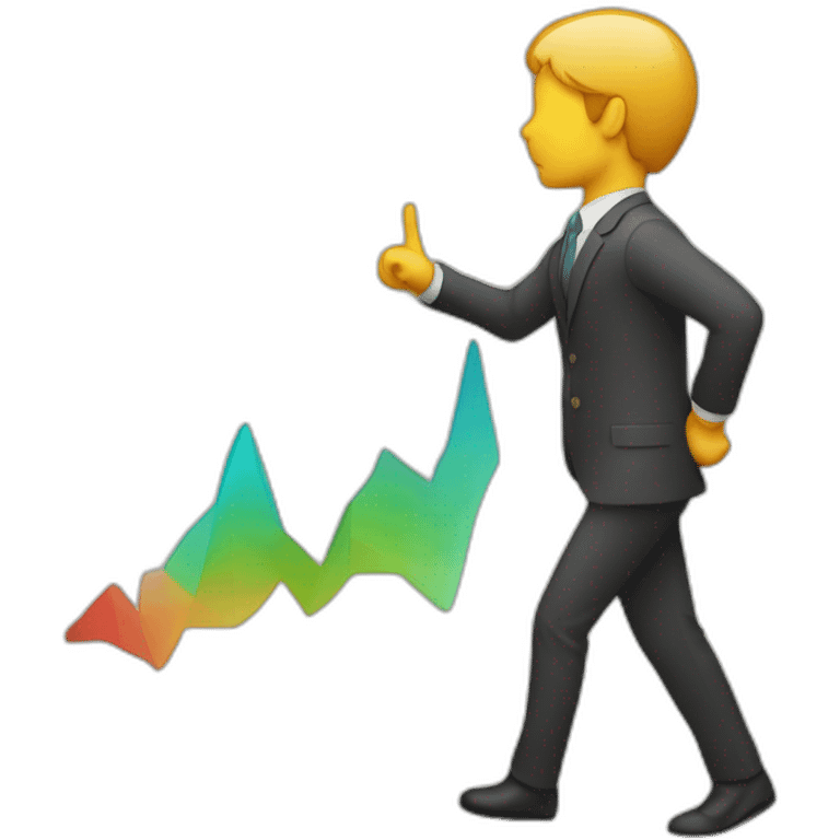 person showing the back, while pointing to a downtrend chart emoji